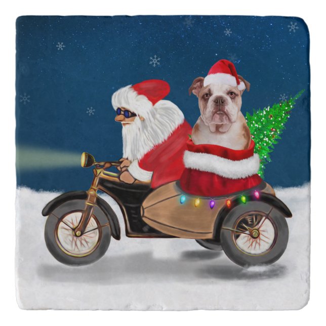 English Bulldog Christmas Santa Claus  Trivet (Front)