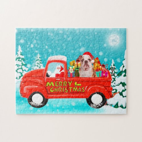 English Bulldog Christmas Santa Delivery Truck Jigsaw Puzzle