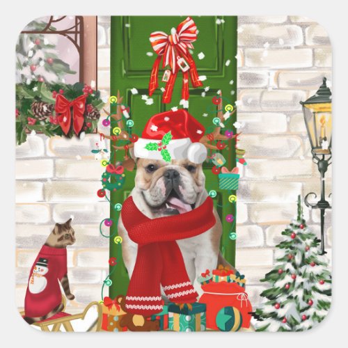 English Bulldog Christmas  Square Sticker