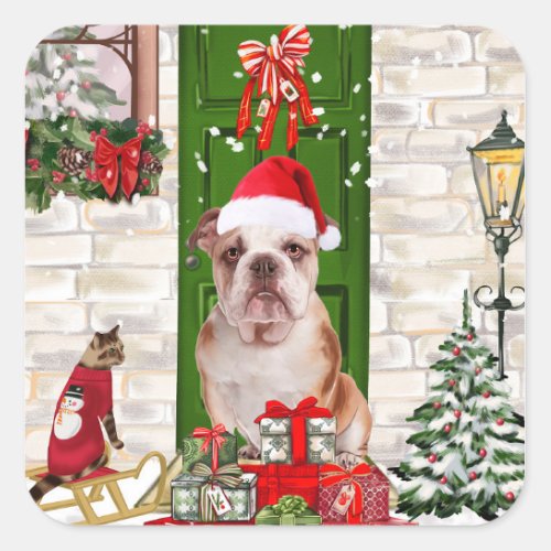 English Bulldog Christmas   Square Sticker