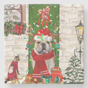 English Bulldog Christmas Stone Coaster