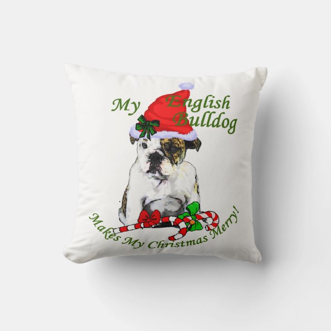 English Bulldog Christmas Throw Pillow (Front)