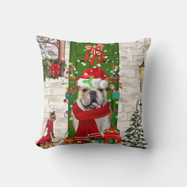 English Bulldog Christmas  Throw Pillow (Front)