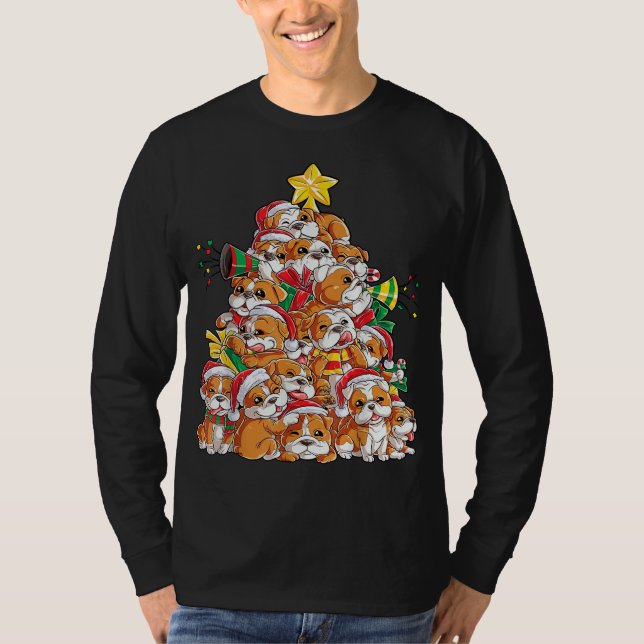 English Bulldog Christmas Tree Dog Santa Xmas Boys T-Shirt (Front)