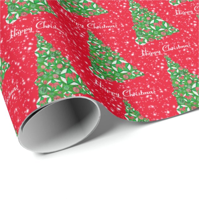 English Bulldog Christmas Tree Holiday Red Wrapping Paper (Roll Corner)