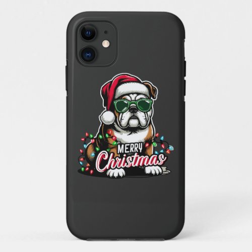 English Bulldog Christmas Tree Lights Santa Dog  iPhone 11 Case