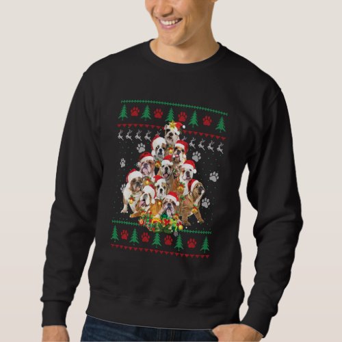 English Bulldog Christmas Tree Ugly Sweater Dog Xm