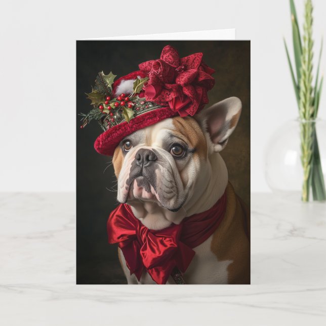 English Bulldog Christmas Victorian Dog Holiday Card (Front)