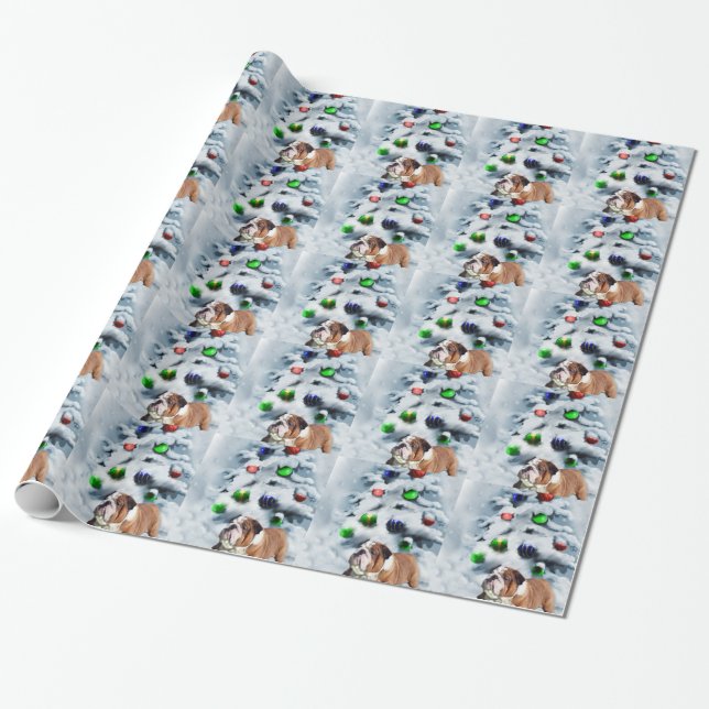 English Bulldog Christmas Wrapping Paper (Unrolled)