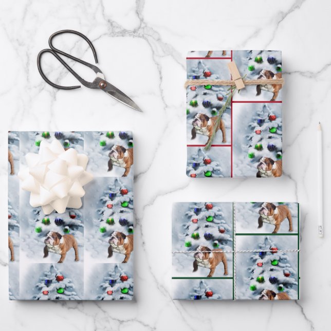 English Bulldog Christmas Wrapping Paper Sheets (Front)