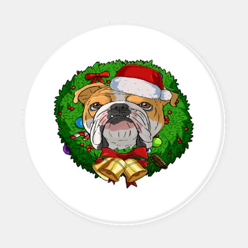 English Bulldog Christmas Wreath Santa Dog Coaster Set