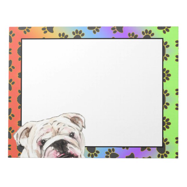 English Bulldog colorful dog paw pattern Notepad (Front)