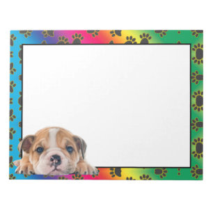 English Bulldog colorful dog paw pattern notepad