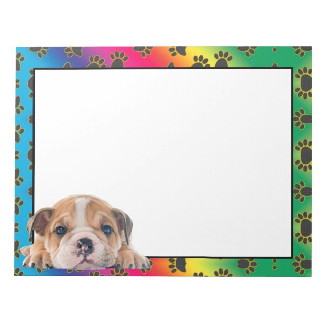 English Bulldog colorful dog paw pattern notepad (Front)