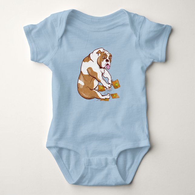 English Bulldog Crochet Baby Bodysuit (Front)