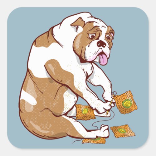 English Bulldog Crochet Square Sticker