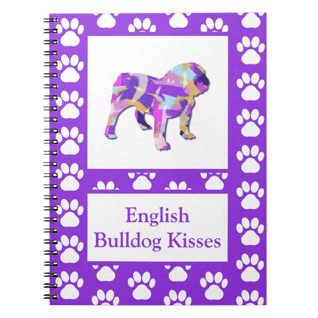 English Bulldog Cute Pet Silhouette Purple PY&B Notebook (Front)