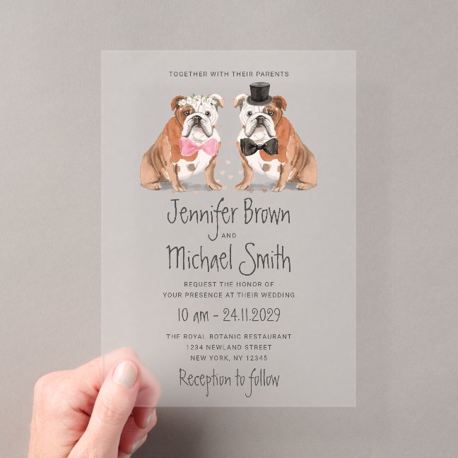 English Bulldog Cute Wedding Dogs Acrylic Invitations