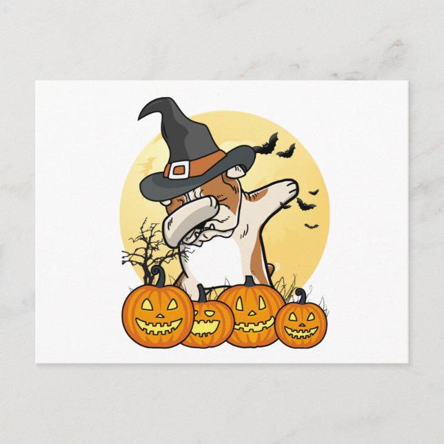 English Bulldog Dabbing Halloween Postcard (Front)