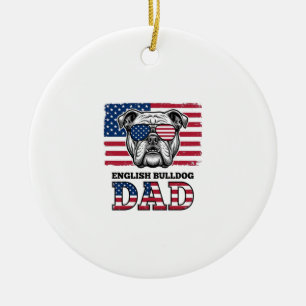 English Bulldog Dad Patriotic Vintage Shirt Design Ceramic Ornament