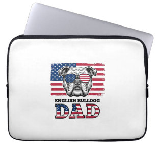 English Bulldog Dad Patriotic Vintage Shirt Design Laptop Sleeve