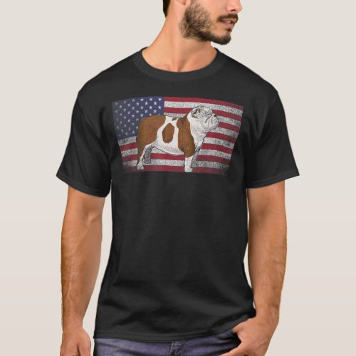 English Bulldog Dog 4th Of July  American Flag Ame T_Shirt