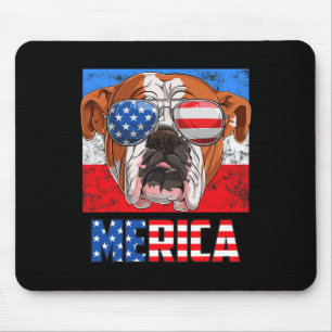 English Bulldog Dog 4th Of July American Flag Meri Mouse Pad