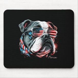 English Bulldog Dog 4th Of July American Flag Usa Mouse Pad