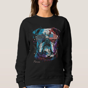 English Bulldog Dog 4th of July American Flag USA Sweatshirt