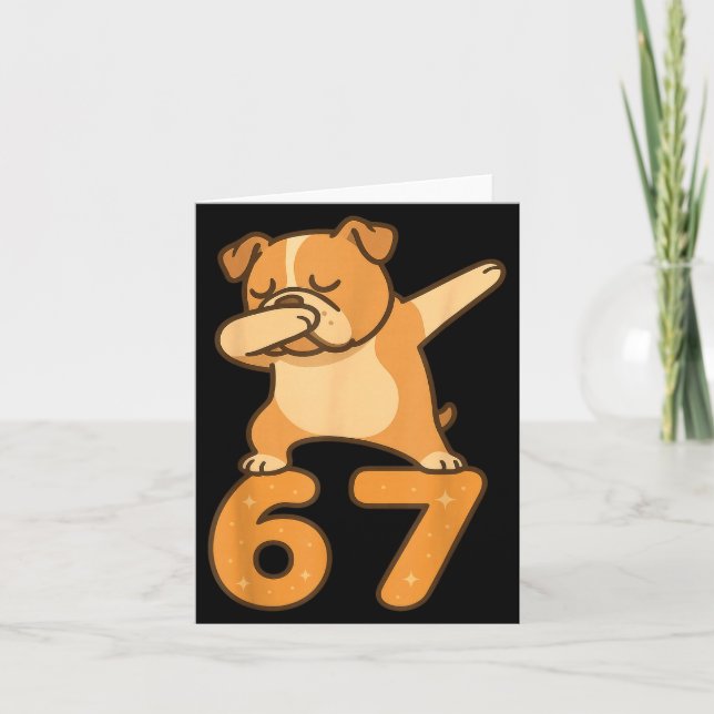 English Bulldog Dog 67 Meme Six Seven Funny Dabbin Card (Front)