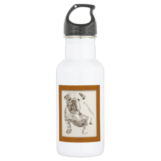 English Bulldog dog art drawn from words Water Bottle
