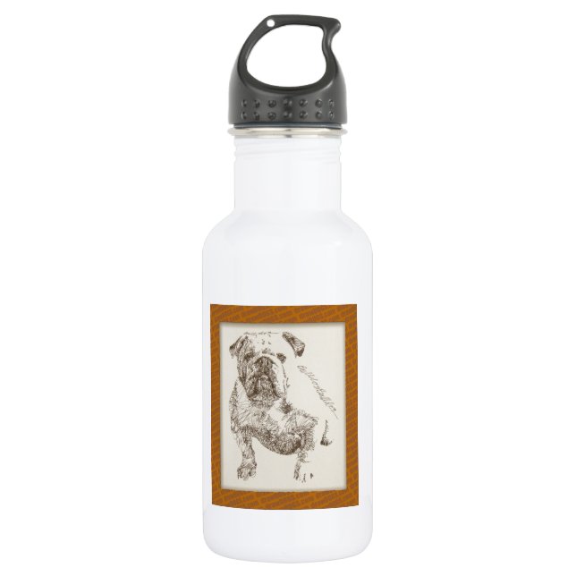 English Bulldog dog art drawn from words Water Bottle (Front)