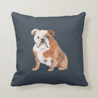 English Bulldog & Dog Bones Throw Pillow