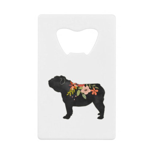 English Bulldog Dog Breed Boho Floral Silhouette Credit Card Bottle Opener