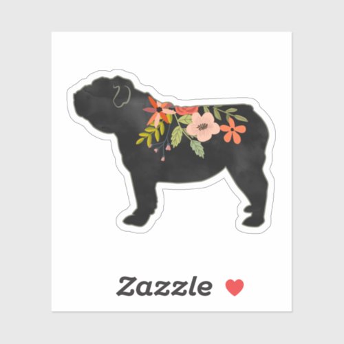 English Bulldog Dog Breed Boho Floral Silhouette Sticker