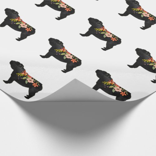 English Bulldog Dog Breed Boho Floral Silhouette Wrapping Paper