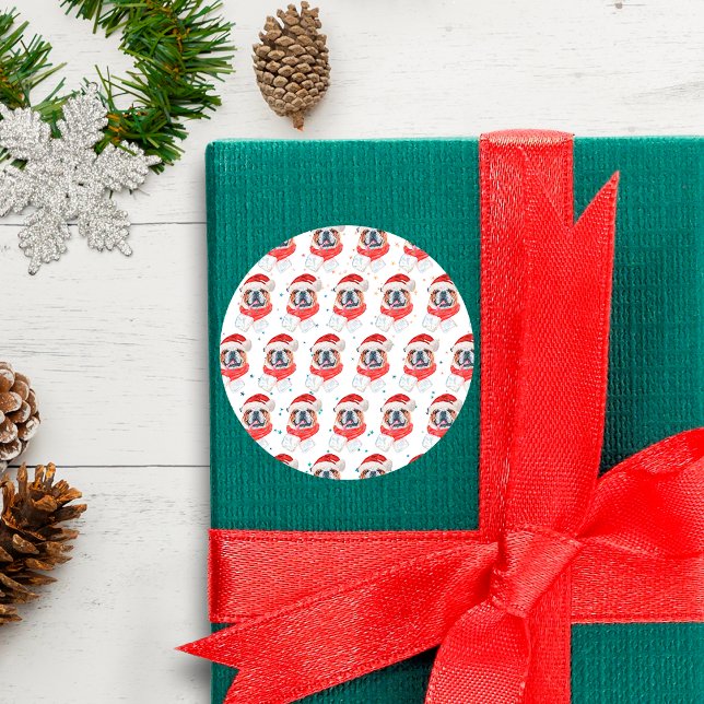 English Bulldog Dog Breed Christmas Classic Round Sticker (Creator Uploaded)