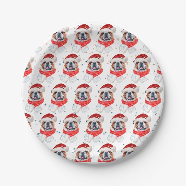 English Bulldog Dog Breed Christmas Paper Plates (Front)