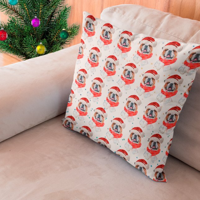 English Bulldog Dog Breed Christmas Throw Pillow (Creator Uploaded)