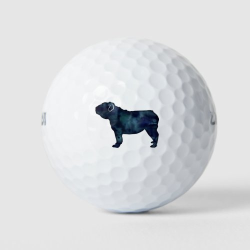 English Bulldog Dog Breed Watercolor Silhouette Golf Balls