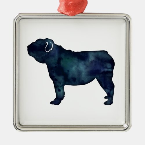 English Bulldog Dog Breed Watercolor Silhouette Metal Ornament