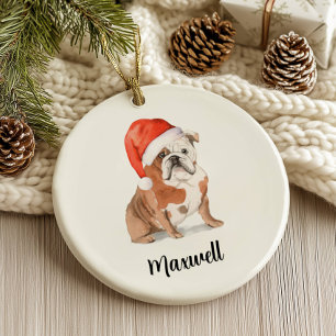 English Bulldog Dog Christmas Ceramic Ornament