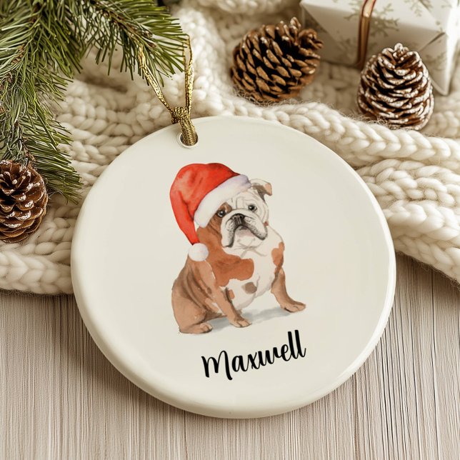 English Bulldog Dog Christmas Ceramic Ornament (Creator Uploaded)