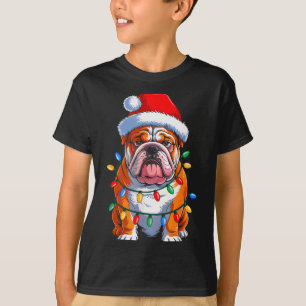 English Bulldog Dog Christmas Lights Santa Hat Xma T-Shirt
