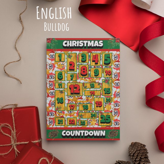 English Bulldog Dog Countdown Christmas Advent  Holiday Card (Creator Uploaded)