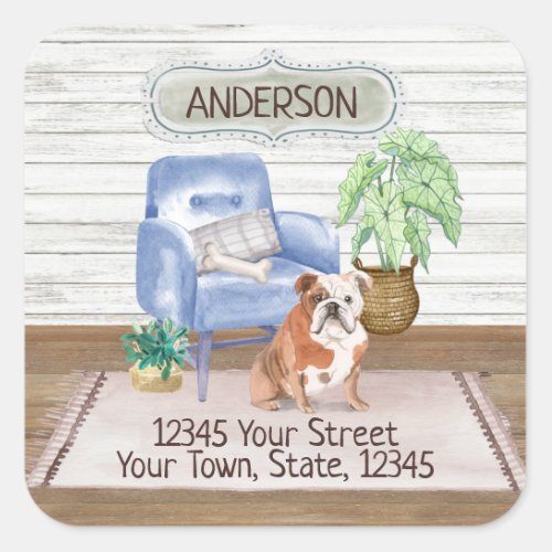 English Bulldog Dog Cozy New Home Address        Square Sticker