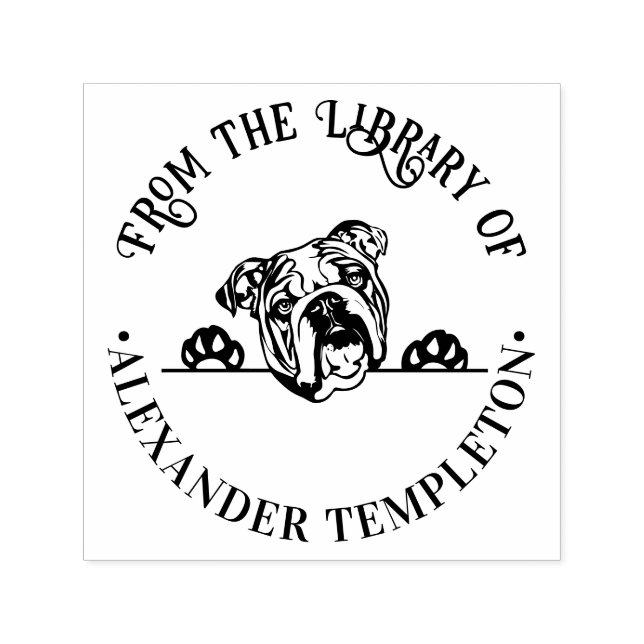 English Bulldog Dog Face Round Library Book Name Self-inking Stamp (Design)