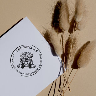 English Bulldog Dog Family Return Address Rubber Stamp