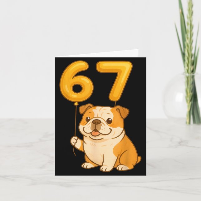 English Bulldog Dog Funny 67 Meme Six Seven Balloo Card (Front)