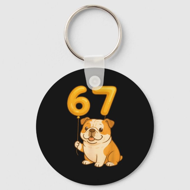 English Bulldog Dog Funny 67 Meme Six Seven Balloo Keychain (Front)